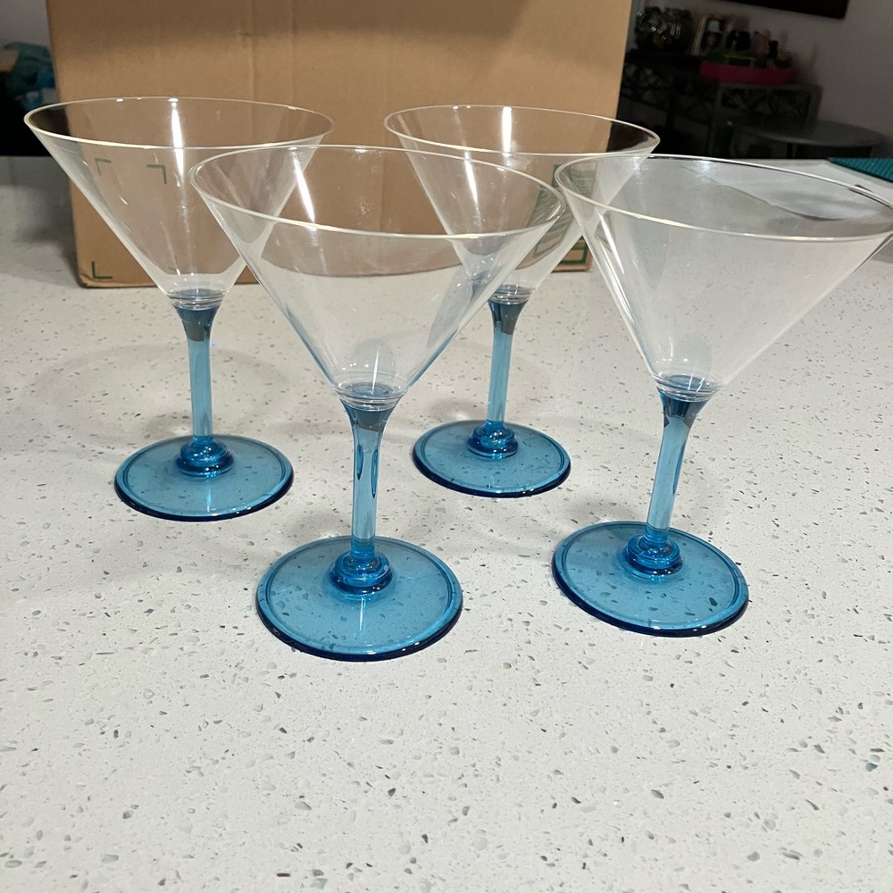 Precisioncraft 4 pc acrylic Blue Stem Martini Glass Set